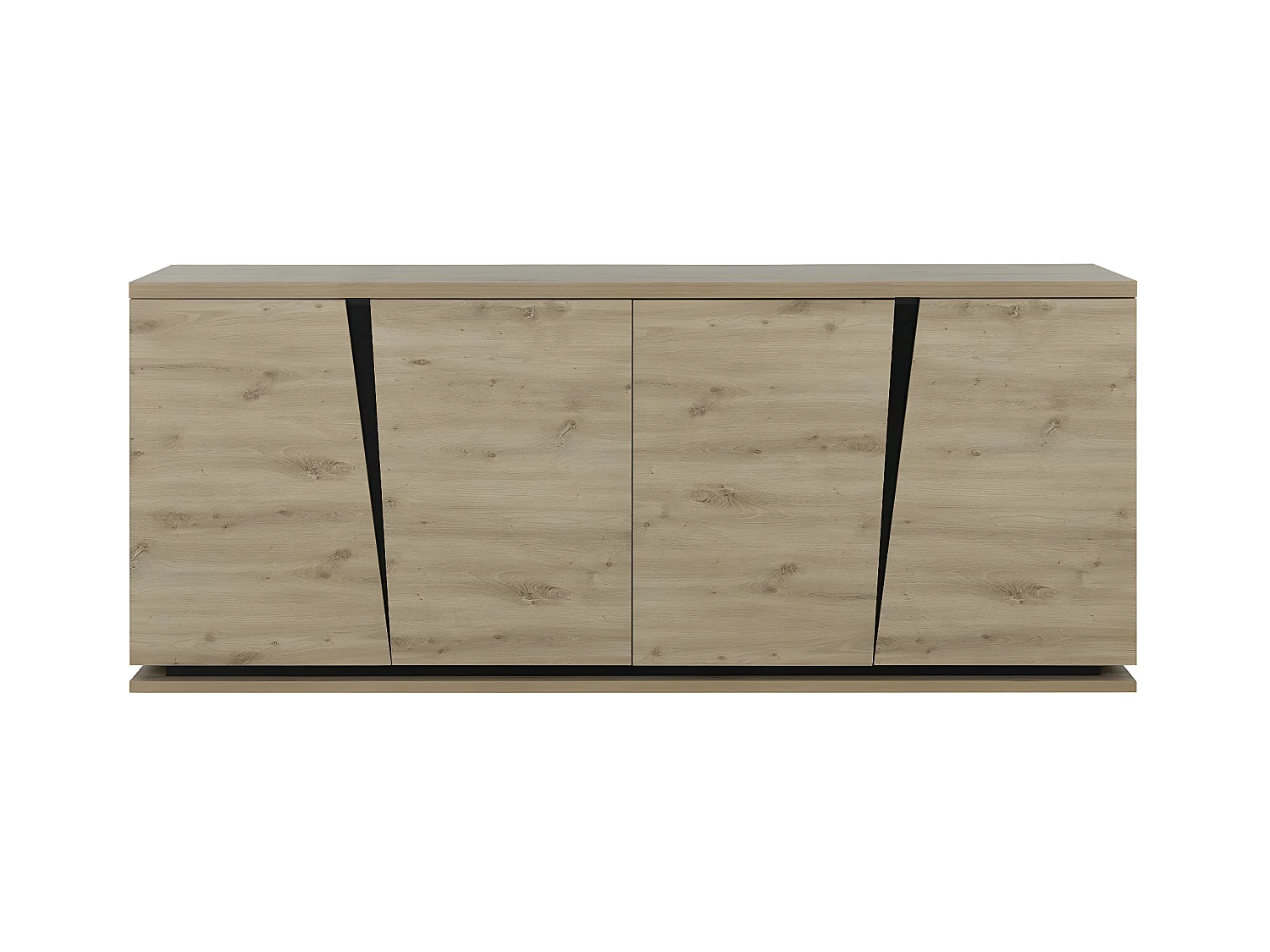 Buffet 4 Portes Décor chêne et noir L221 cm - Crack