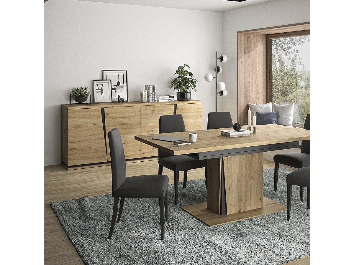 Buffet 4 portes 220cm effet bois chêne beige
