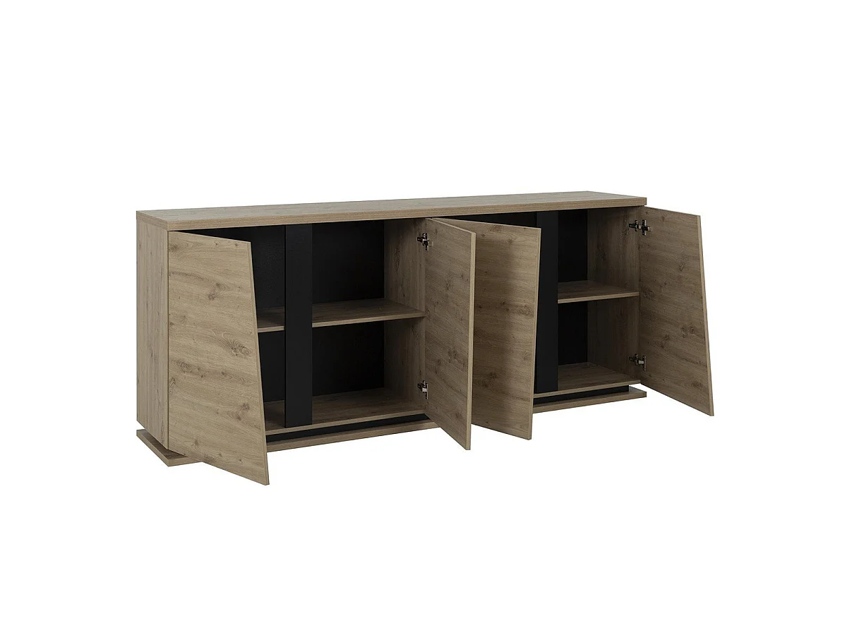 Buffet 4 portes 220cm effet bois chêne beige