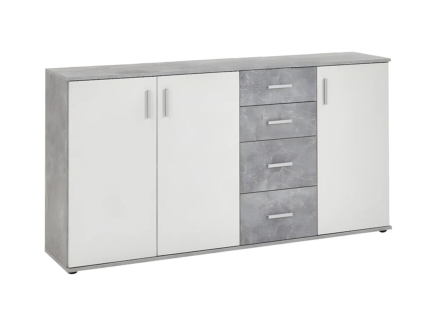 Buffet 3 portes et 4 tiroirs L160 cm Béton et Blanc - Albi