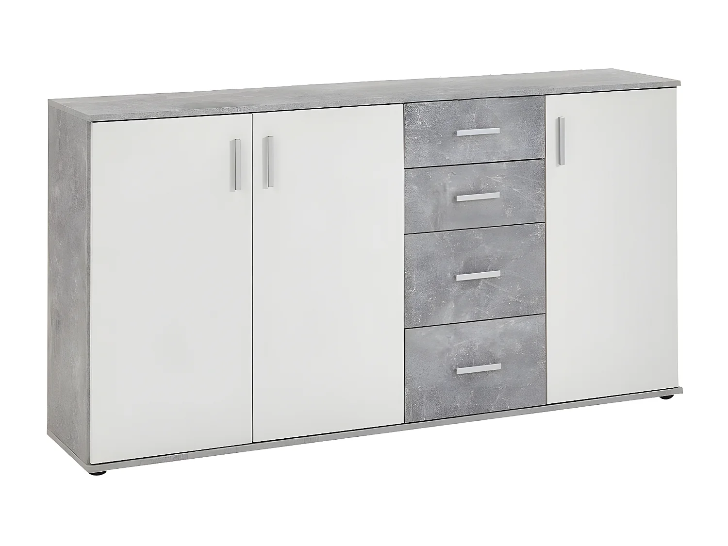 Buffet 3 porte e 4 cassetti L160 cm Cemento e Bianco - Albi
