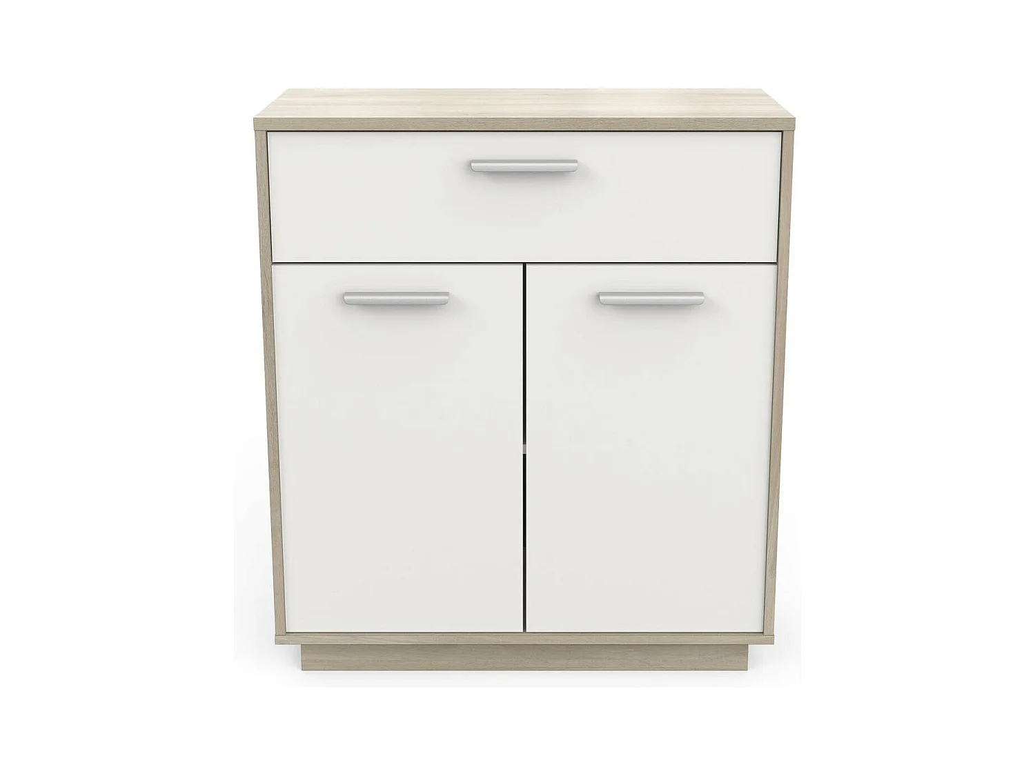 Buffet met 2 deuren en 1 lade, hout- en witdecor, 78 cm breed - Léo