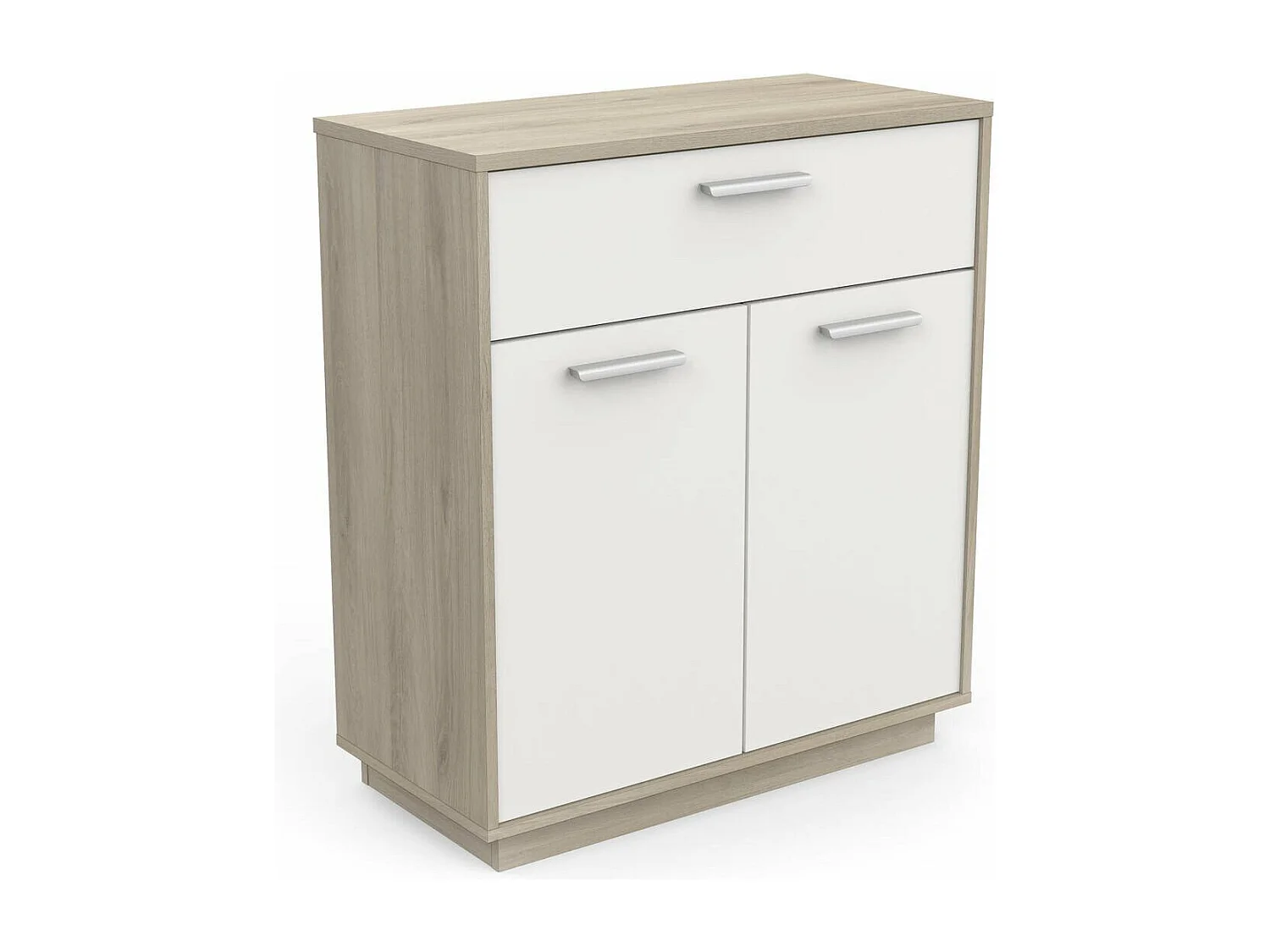 Buffet bajo de 2 puertas 1 cajón, decoración de madera y blanco L78 cm - Léo