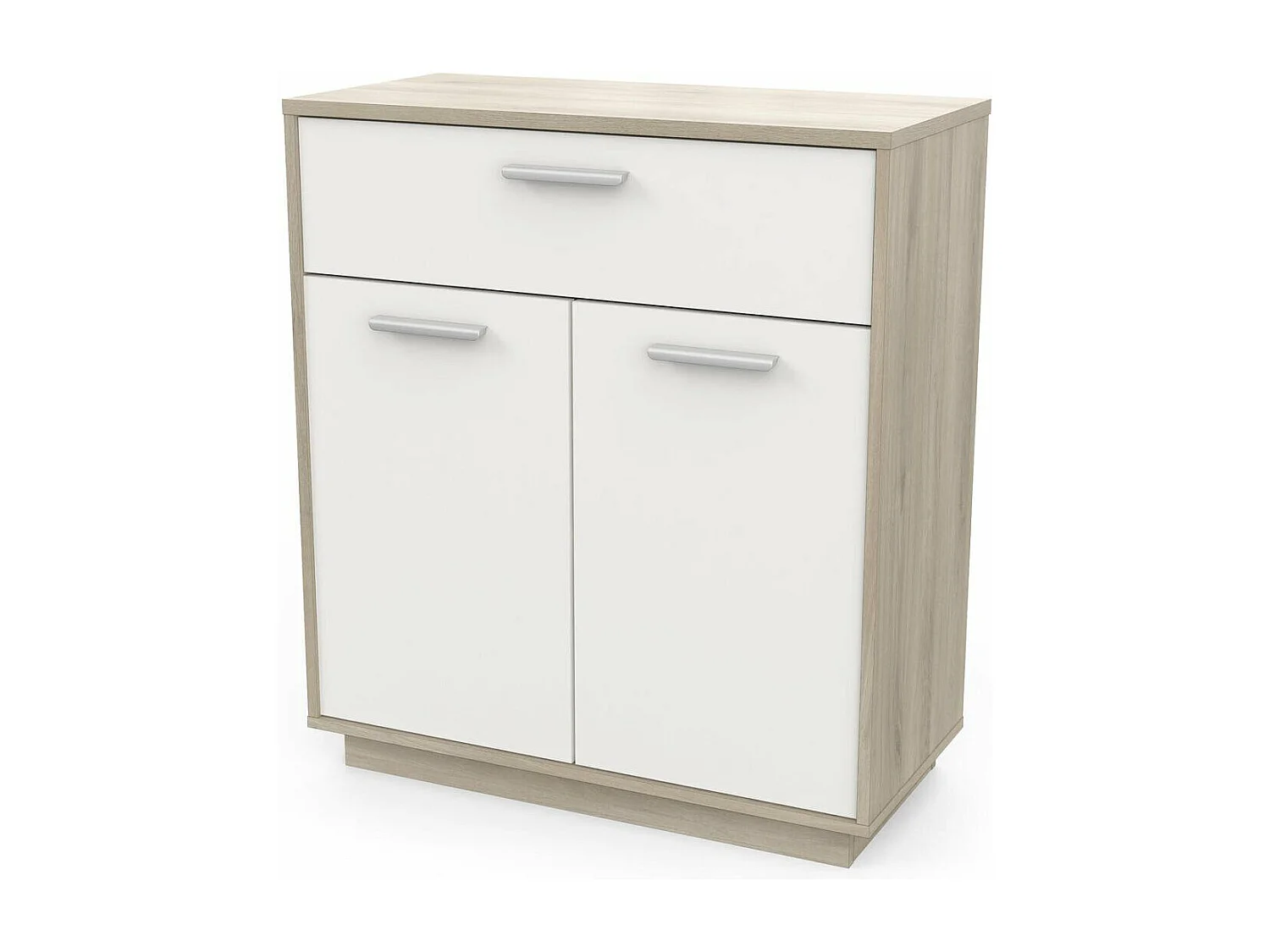 Buffet bajo de 2 puertas 1 cajón, decoración de madera y blanco L78 cm - Léo