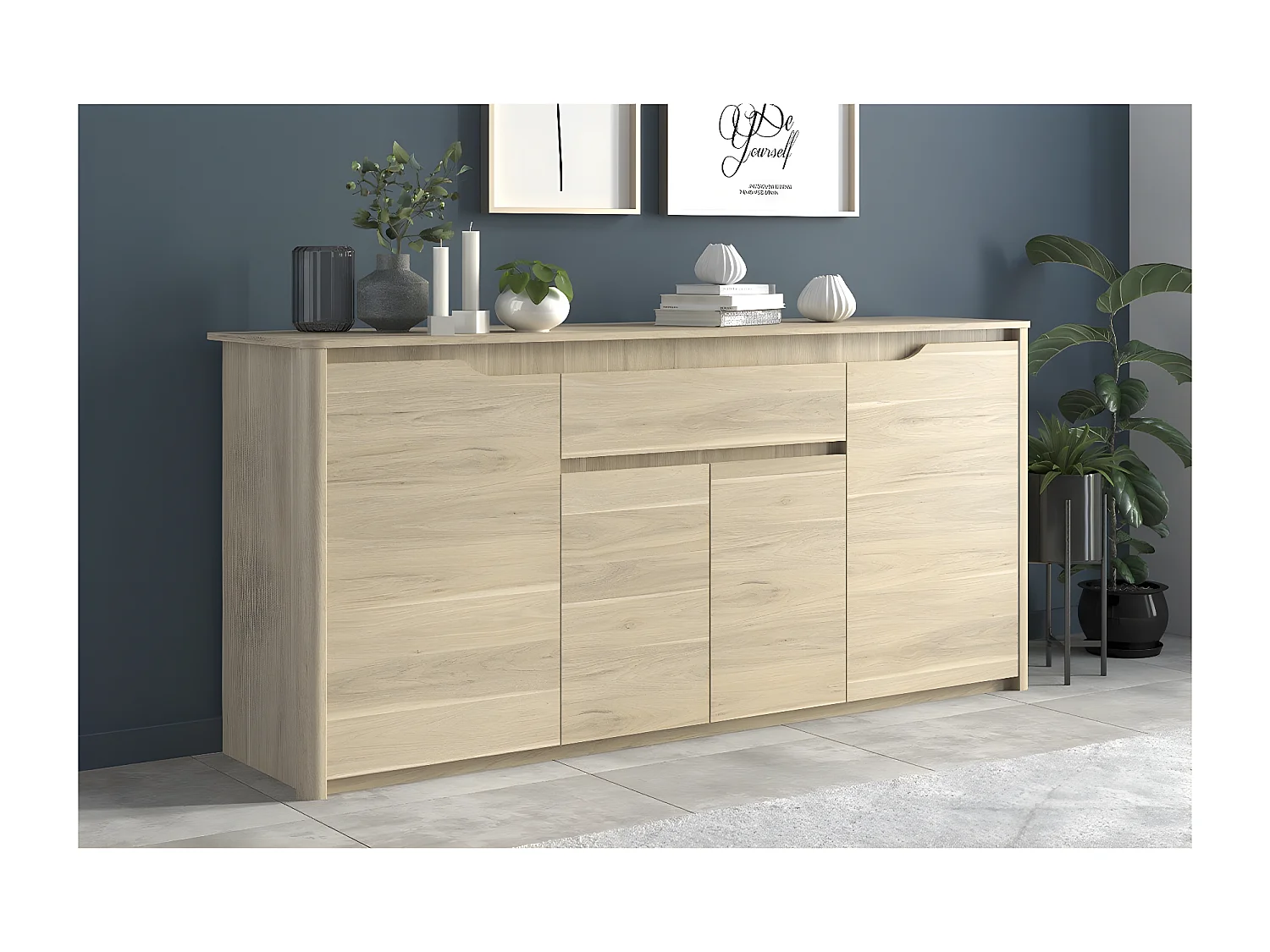 Buffet 4 Portes 1 Tiroir décor Chêne L185 cm - Wendy