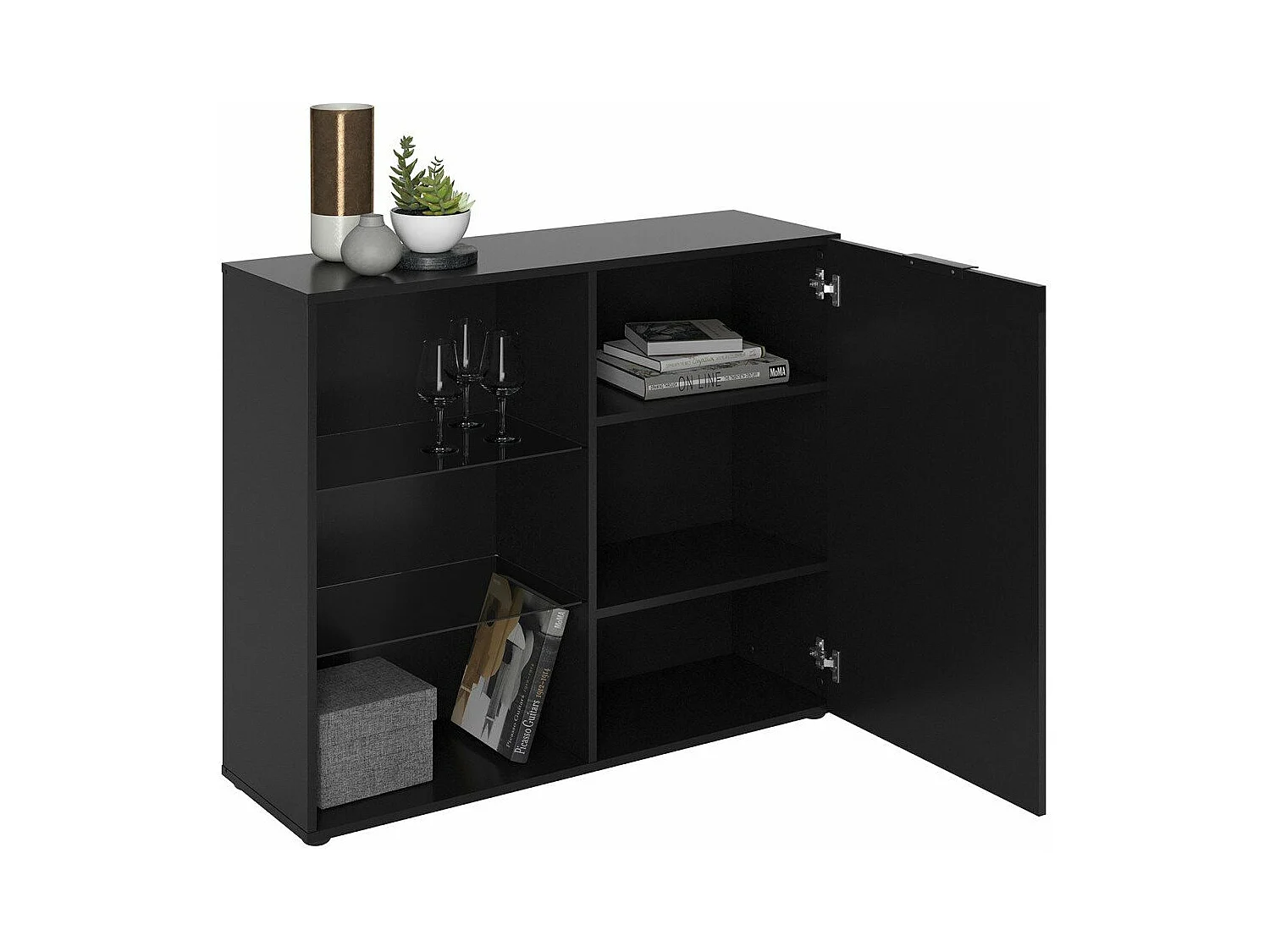 Dressoir met 1 deur en open schappen zwart