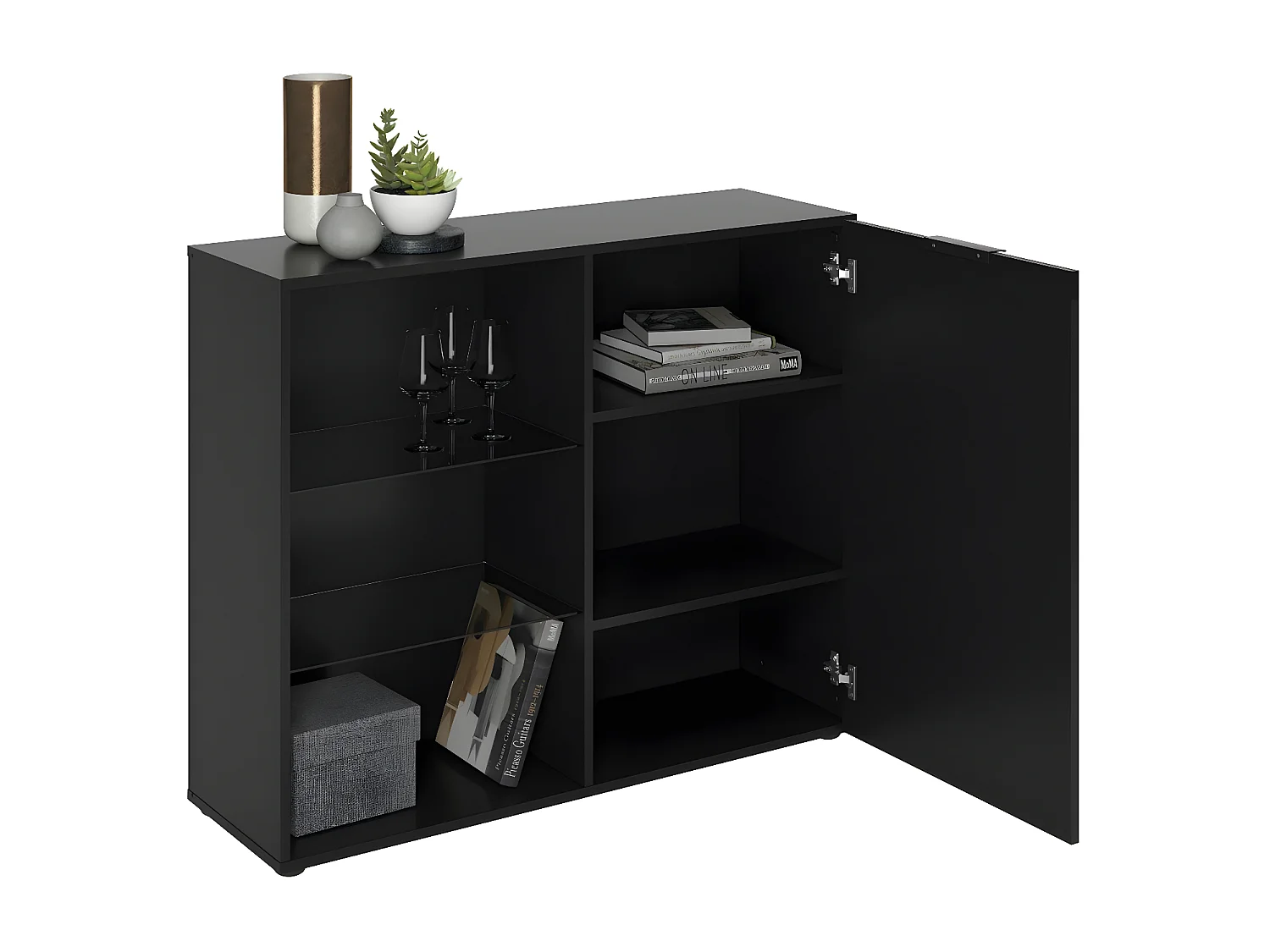 Dressoir met 1 deur en open schappen zwart