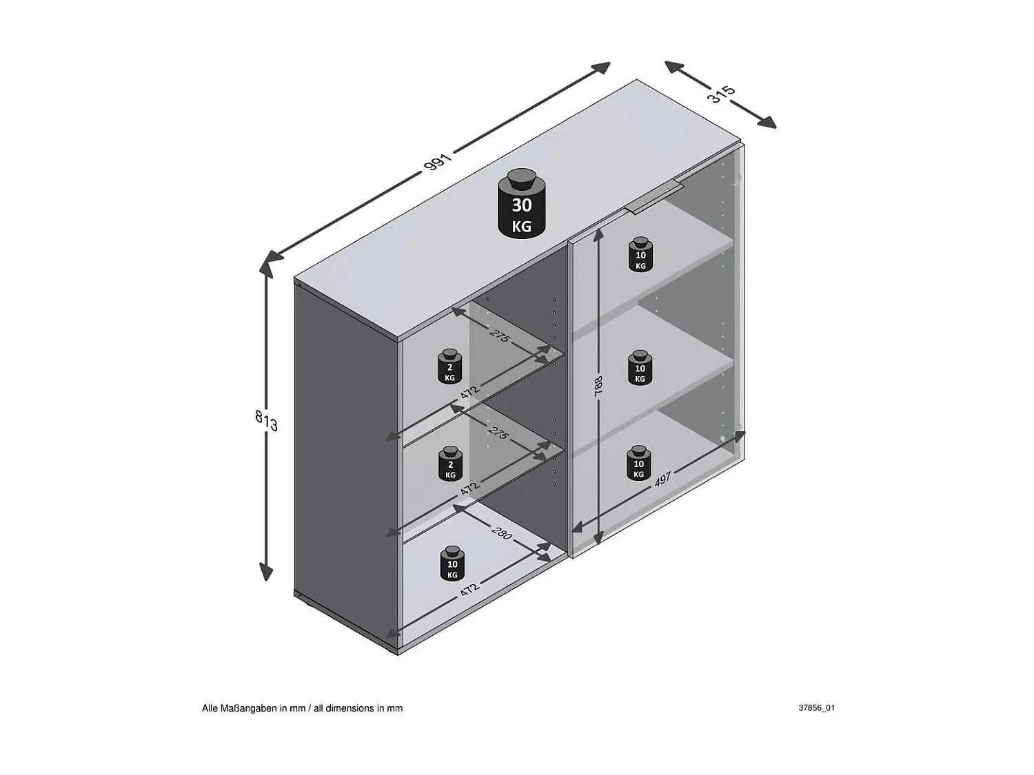 Dressoir met 1 deur en open schappen zwart