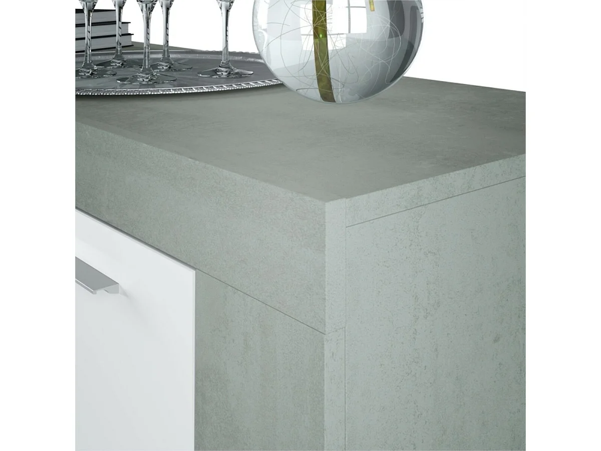 Buffet WENDY 3 portes L144cm - Blanc et béton