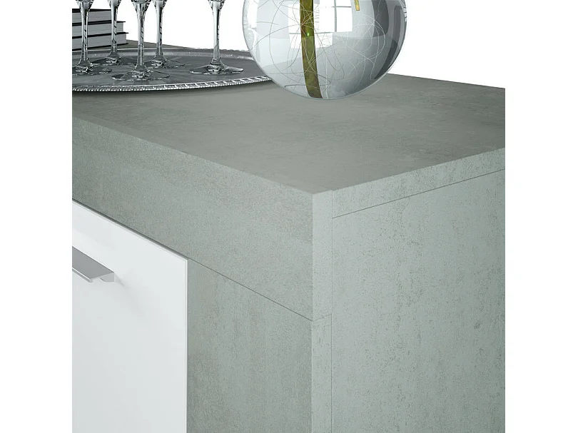Buffet WENDY 3 portes L144cm - Blanc et béton
