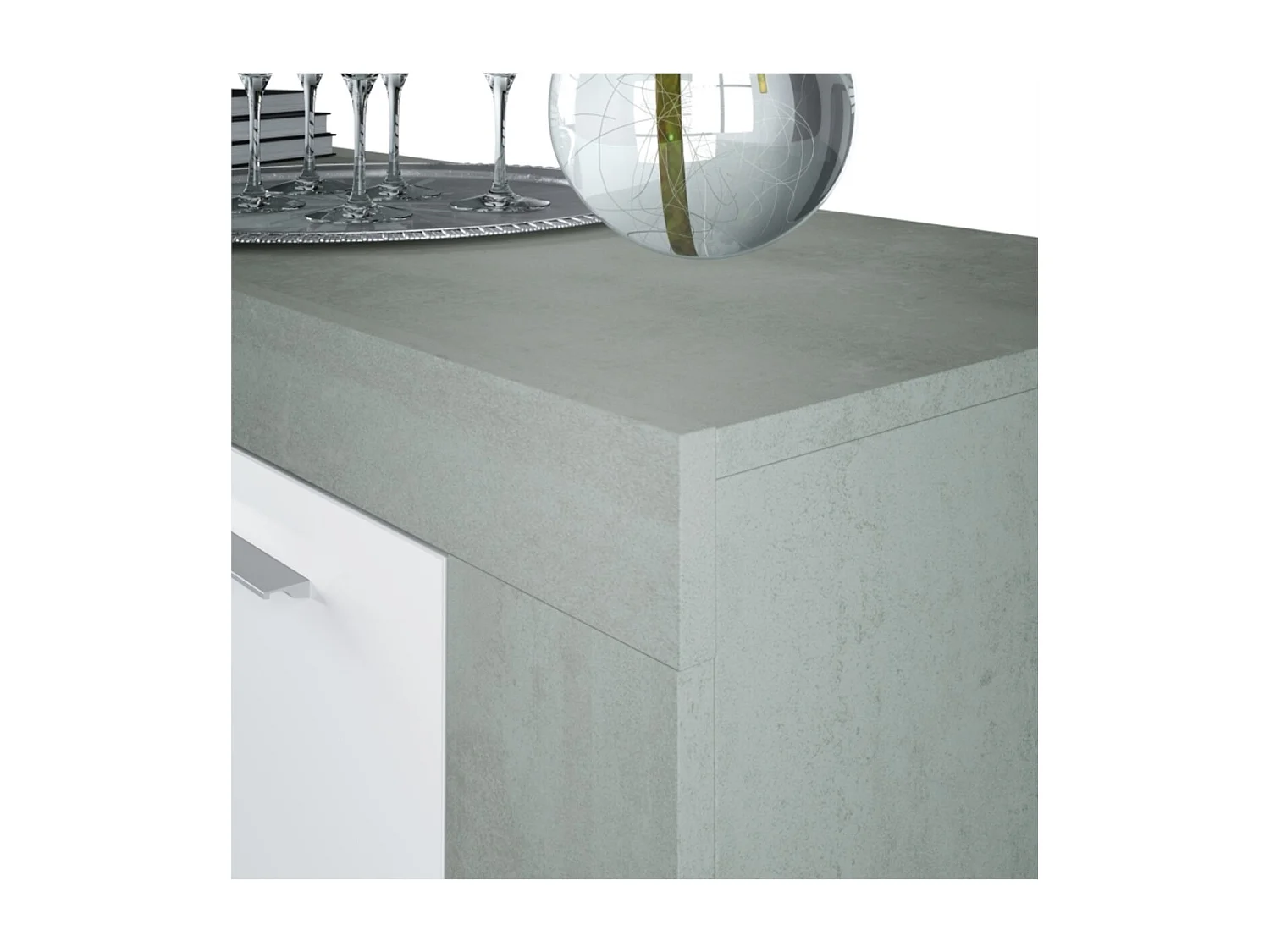 Buffet WENDY 3 portes L144cm - Blanc et béton