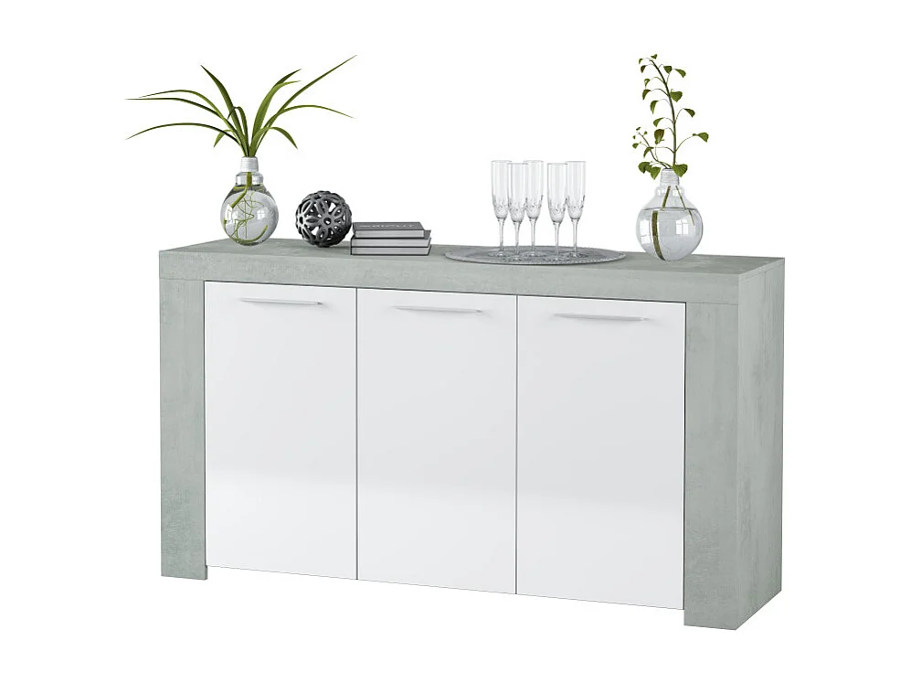 Buffet WENDY 3 portes L144cm - Blanc et béton