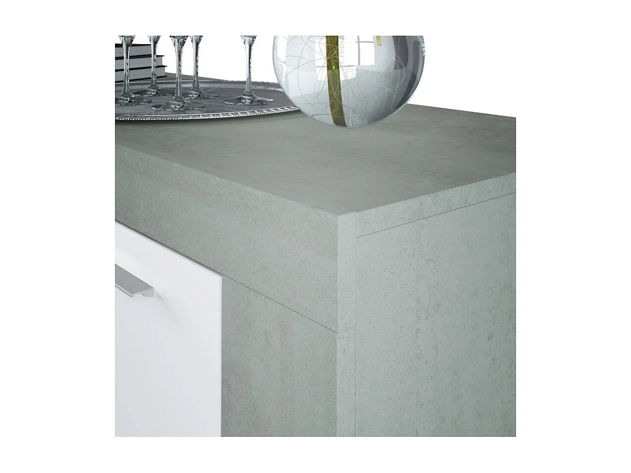 Buffet WENDY 3 portes L144cm - Blanc et béton