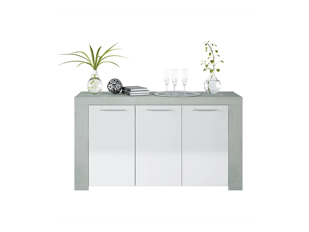 Buffet WENDY 3 ante L144cm - Bianco e cemento, Design moderno, Ampio spazio di archiviazione