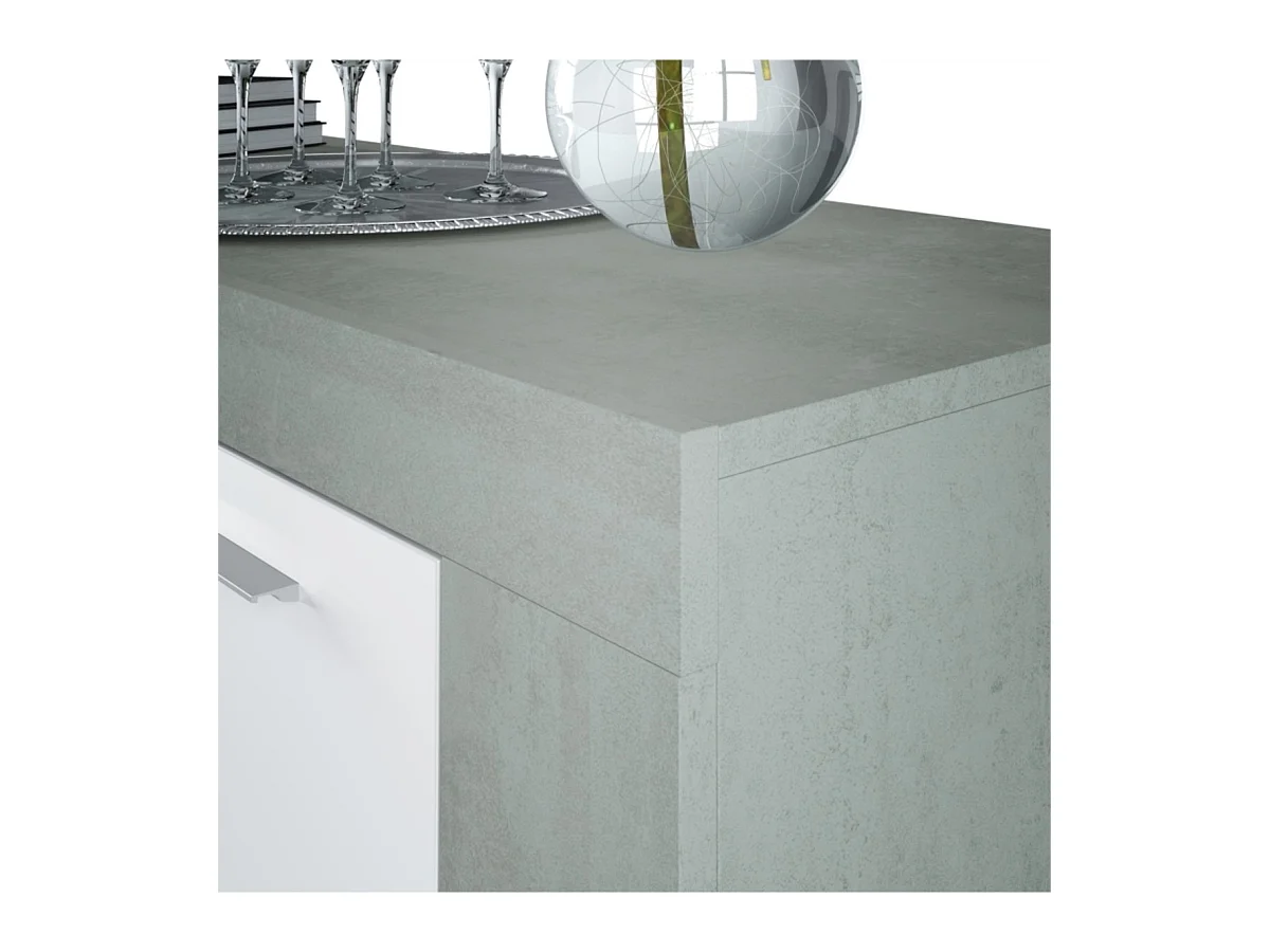 Buffet WENDY 3 ante L144cm - Bianco e cemento, Design moderno, Ampio spazio di archiviazione