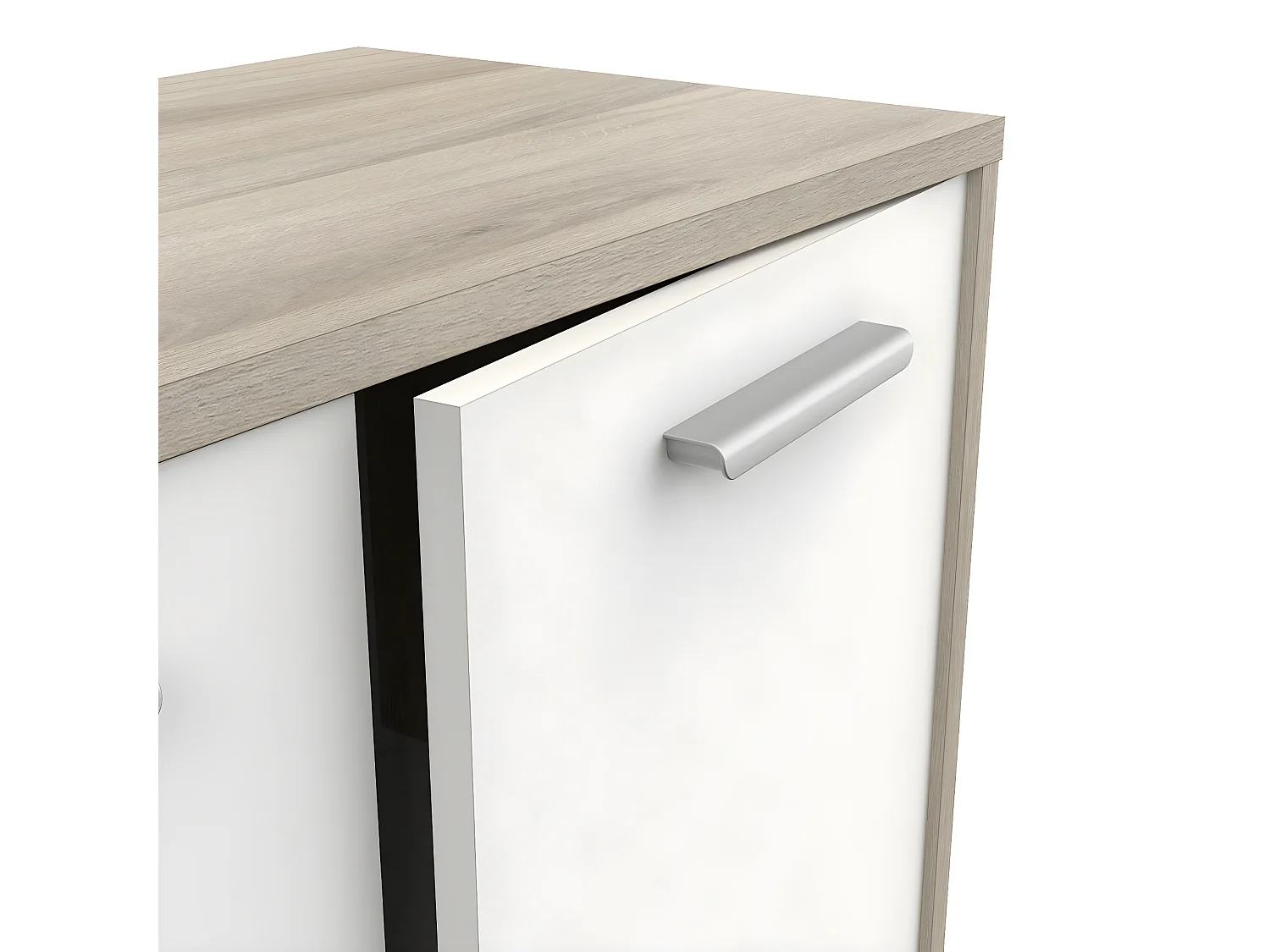 Buffet 2 portes 4 tiroirs, décor bois et blanc L113 cm - Léo