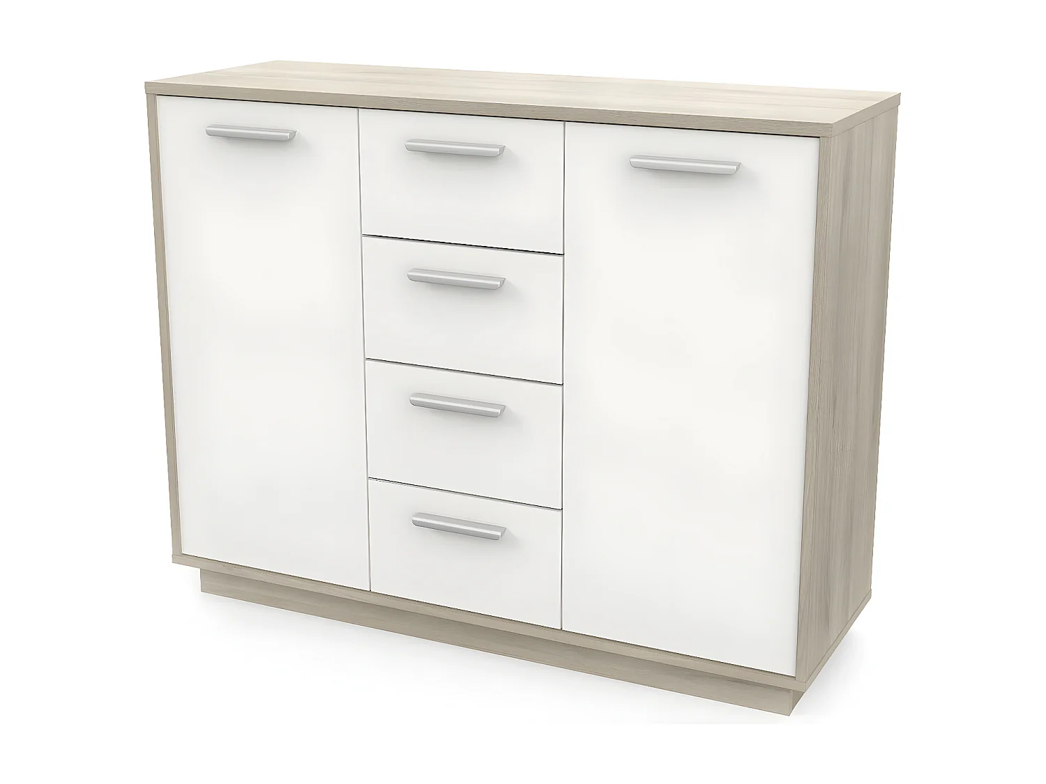 Buffet 2 deuren 4 laden, hout- en witdecor, L113 cm - Léo