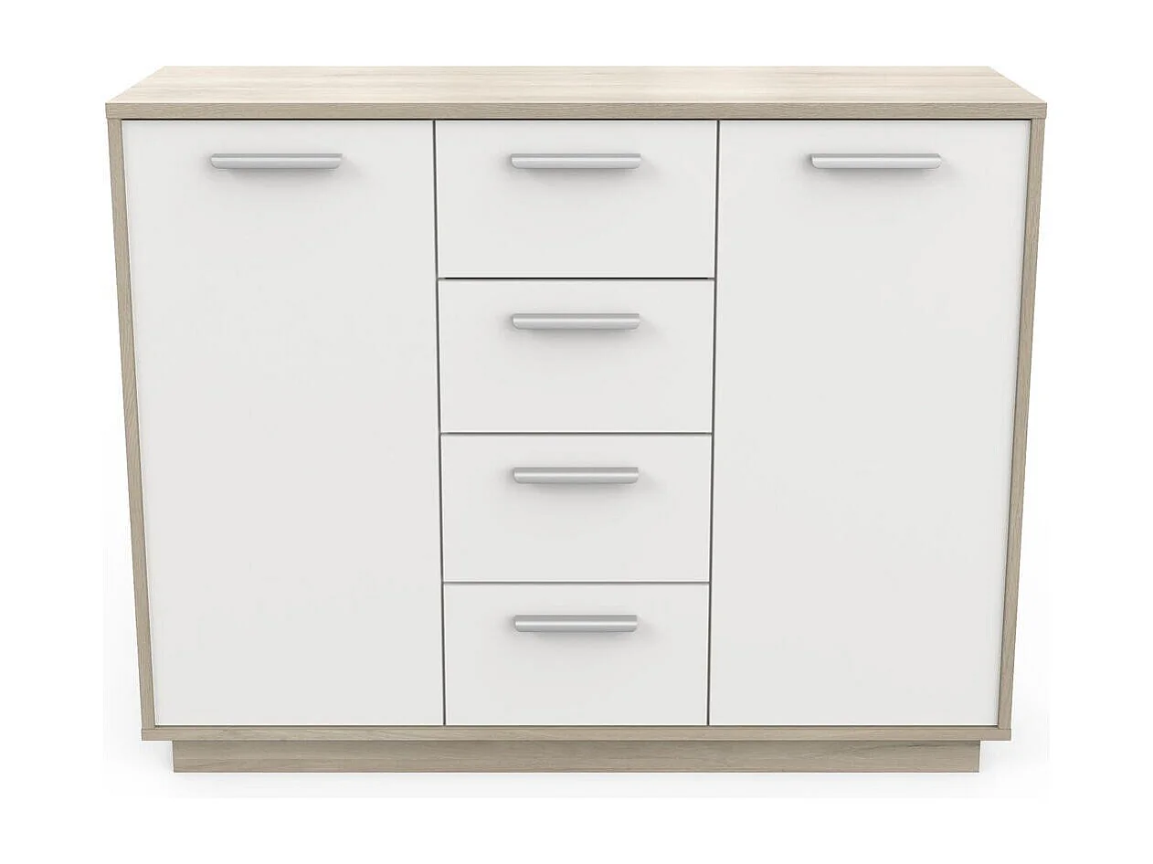 Buffet 2 Türen 4 Schubladen, Holz- und Weißdekoration, L113 cm - Léo