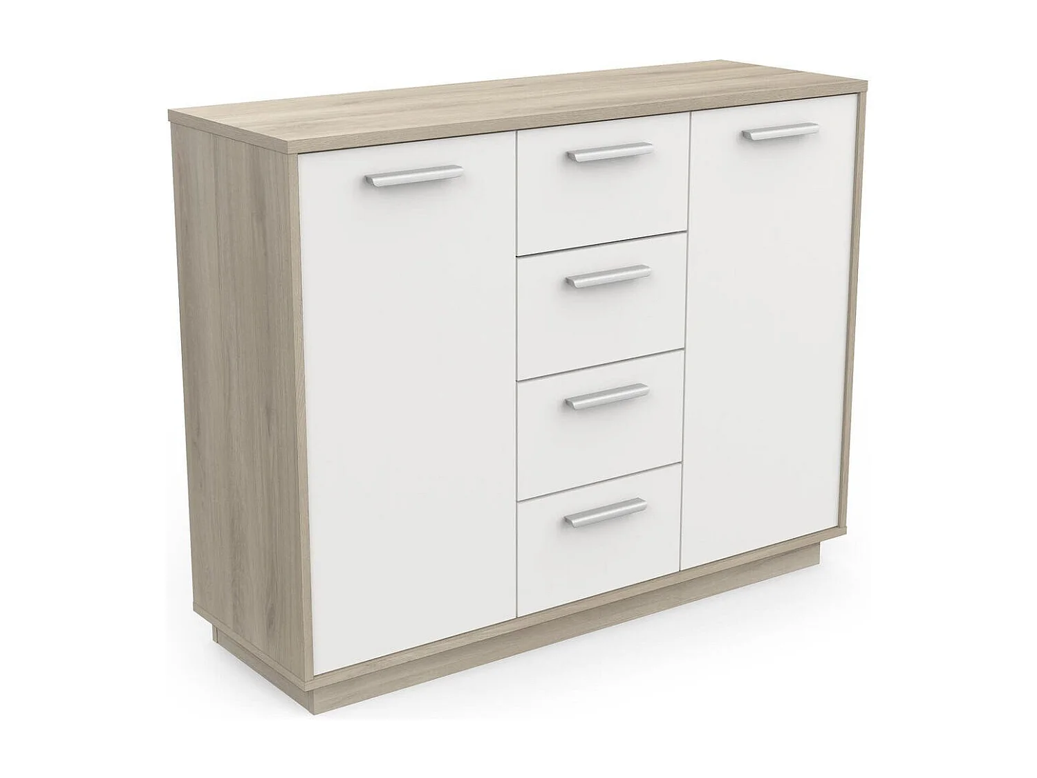 Buffet 2 Türen 4 Schubladen, Holz- und Weißdekoration, L113 cm - Léo
