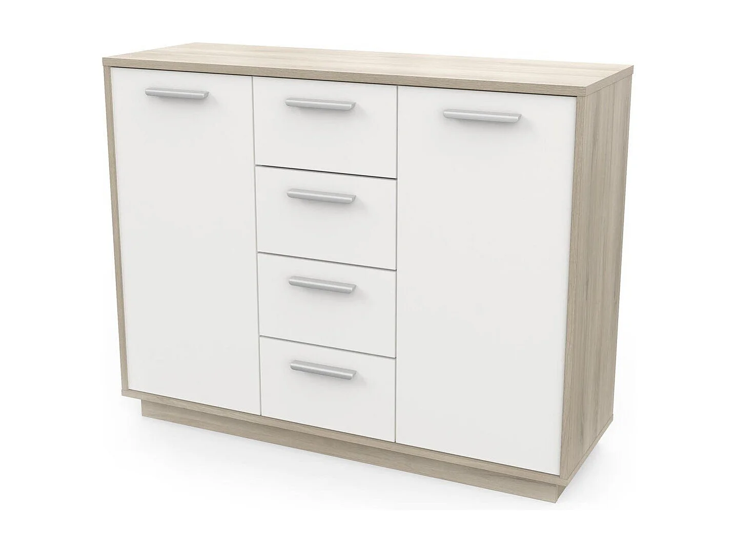 Buffet 2 Türen 4 Schubladen, Holz- und Weißdekoration, L113 cm - Léo