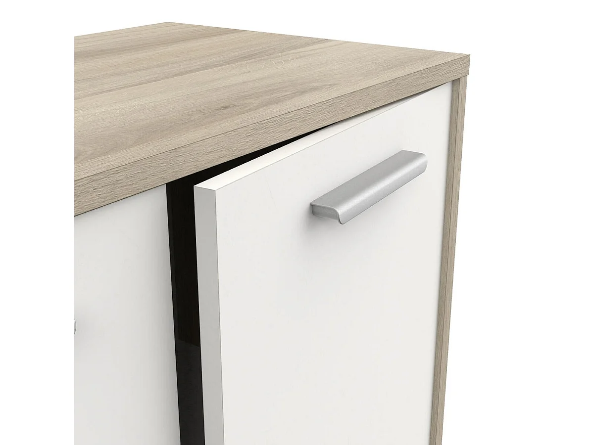 Buffet 2 Türen 4 Schubladen, Holz- und Weißdekoration, L113 cm - Léo