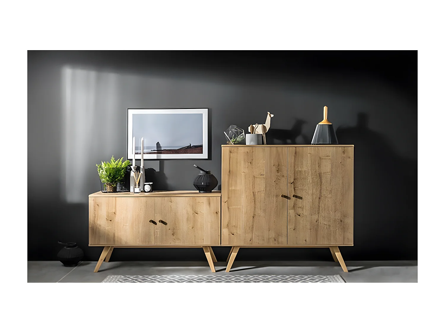 Buffet 2 portes et 6 étagères intérieures L120 cm - NATURE