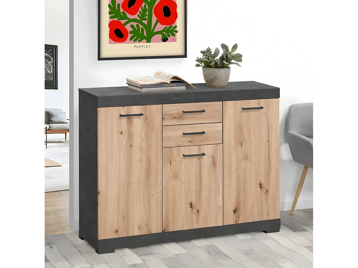 Buffet avec 3 Portes et 2 Tiroirs L120cm - Bristol