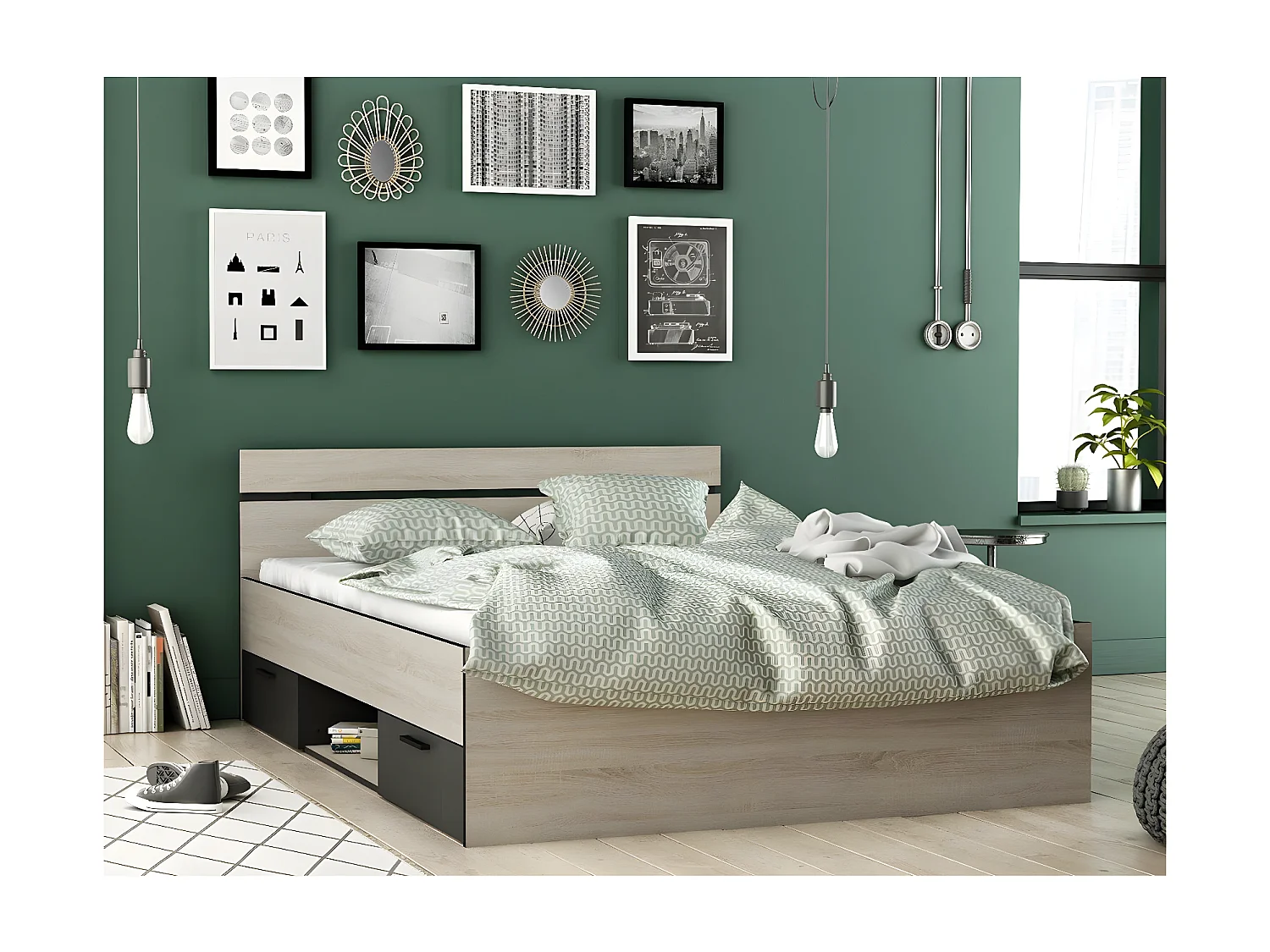 Bett mit 2 Schubladen und 1 Nische - 140 cm x190 cm - Michigan