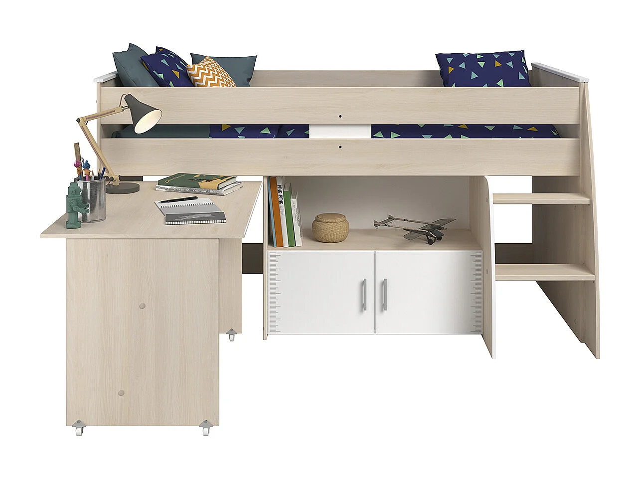 Lit Mezzanine Combiné avec Bureau, Couchage 90x200 cm - Charly