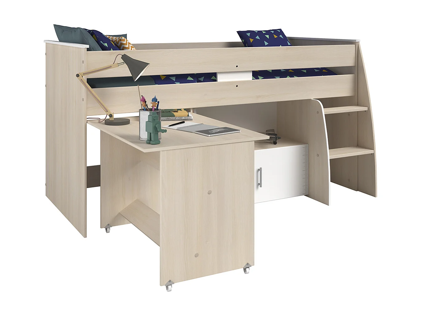 Lit Mezzanine Combiné avec Bureau, Couchage 90x200 cm - Charly