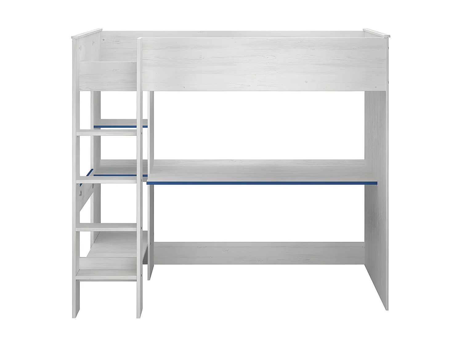 Lit Mezzanine avec Bureau effet bois blanc - 90x200 - Snoozy