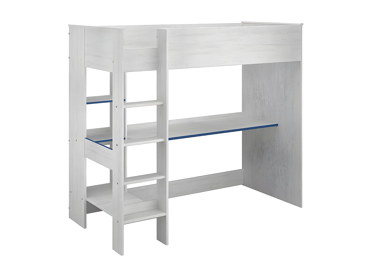 Lit Mezzanine avec Bureau effet bois blanc - 90x200 - Snoozy