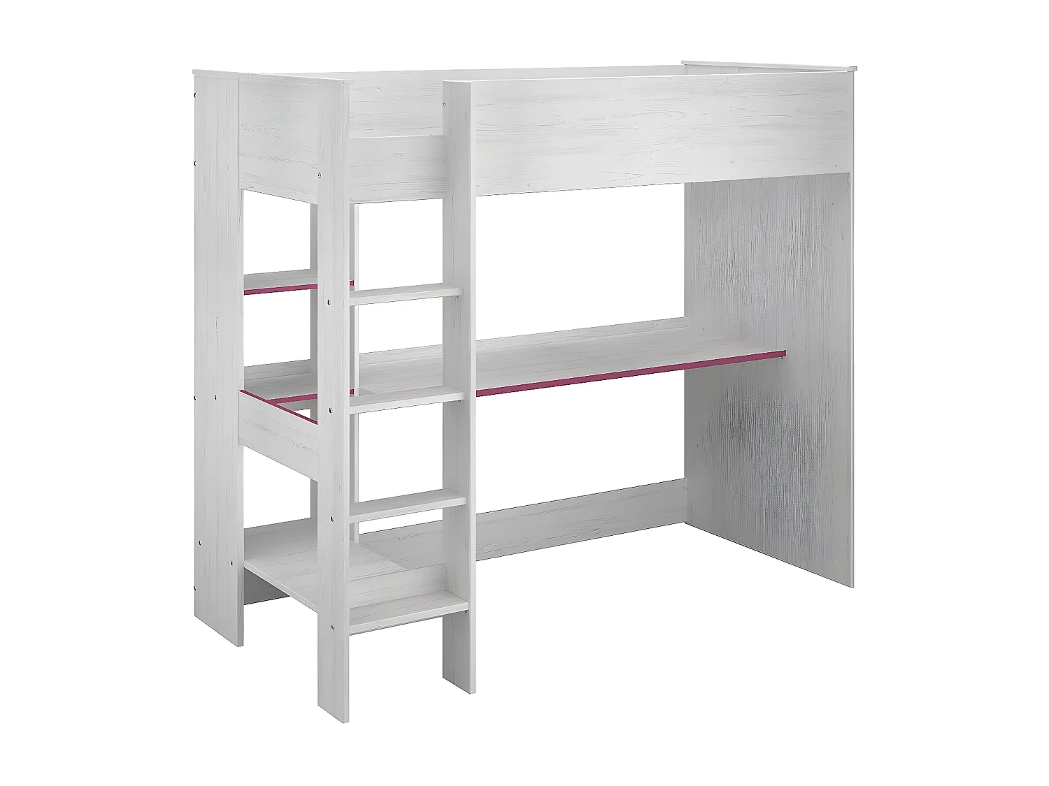 Lit Mezzanine avec Bureau effet bois blanc - 90x200 - Snoozy