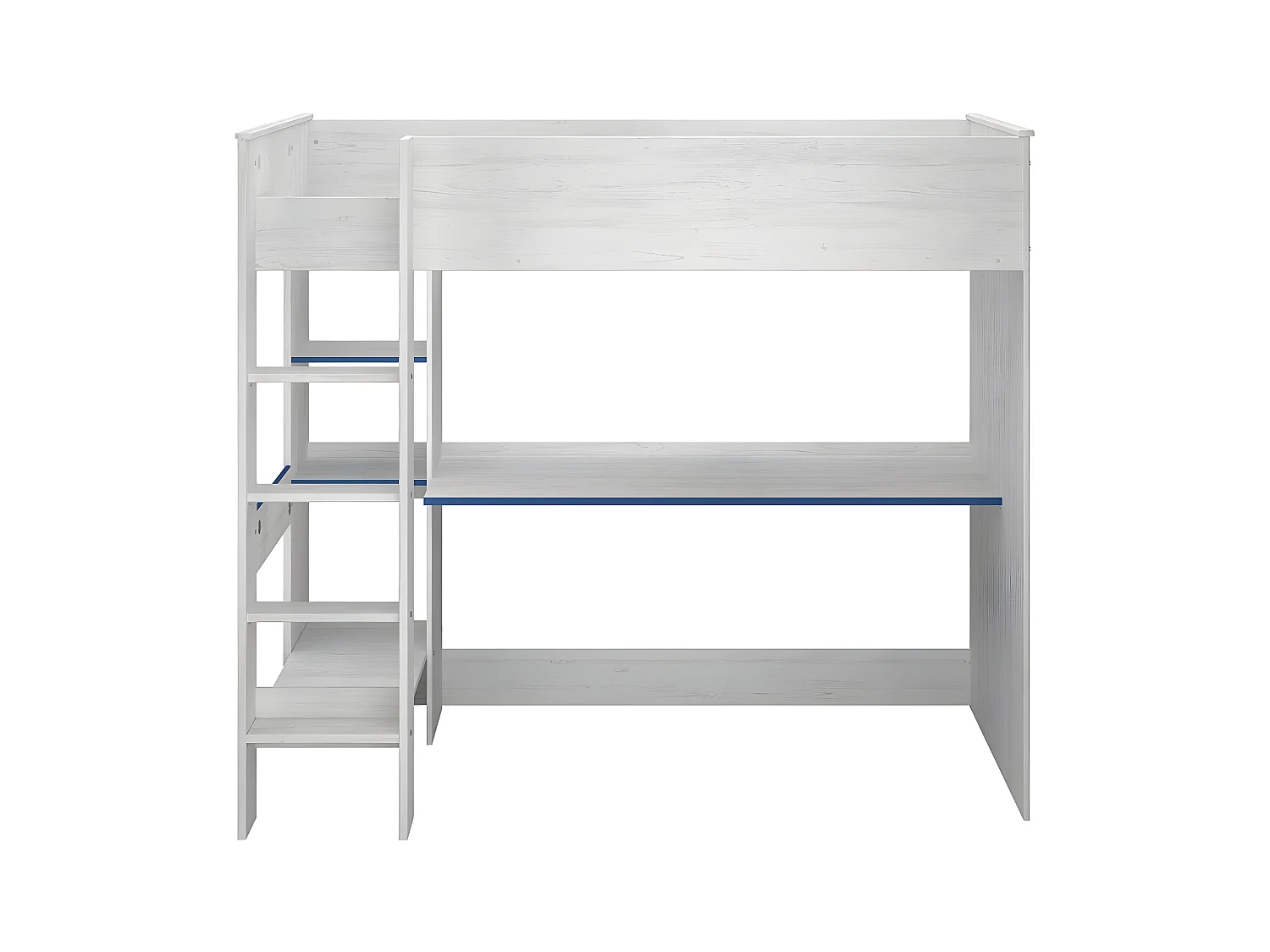 Lit Mezzanine avec Bureau effet bois blanc - 90x200 - Snoozy