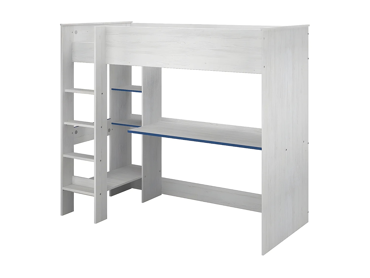 Lit Mezzanine avec Bureau effet bois blanc - 90x200 - Snoozy