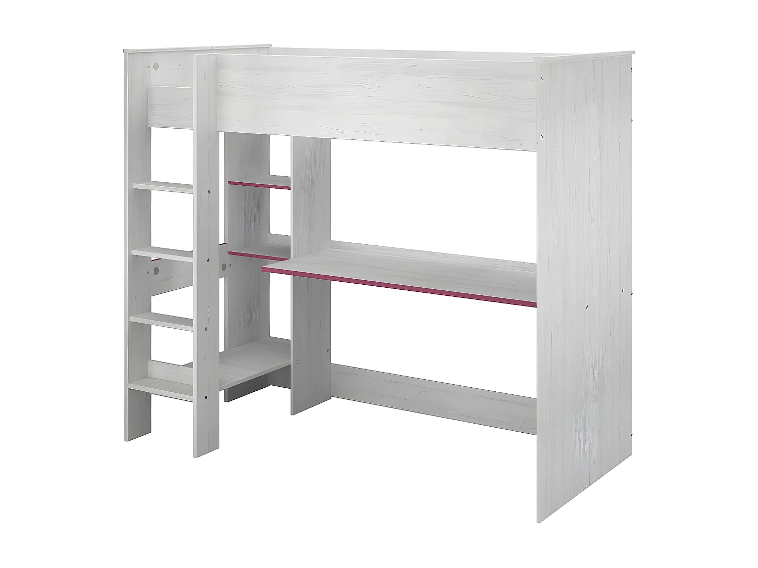 Lit Mezzanine avec Bureau effet bois blanc - 90x200 - Snoozy