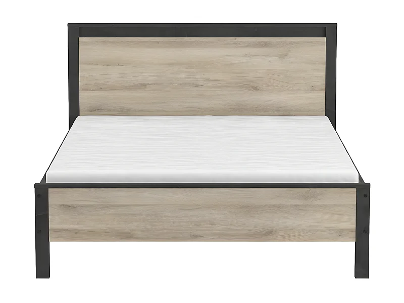 Lit Adulte 2 Places décor Chêne et Noir - 140x190 cm - Colorado