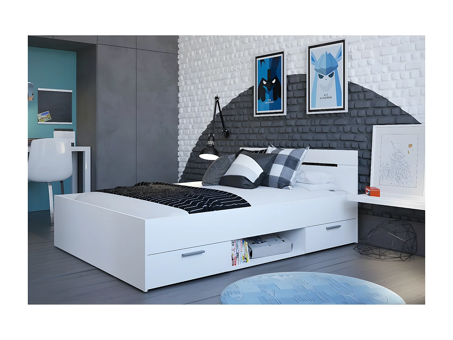 Bed met 2 laden 1 nis - 140x190 cm - Michigan