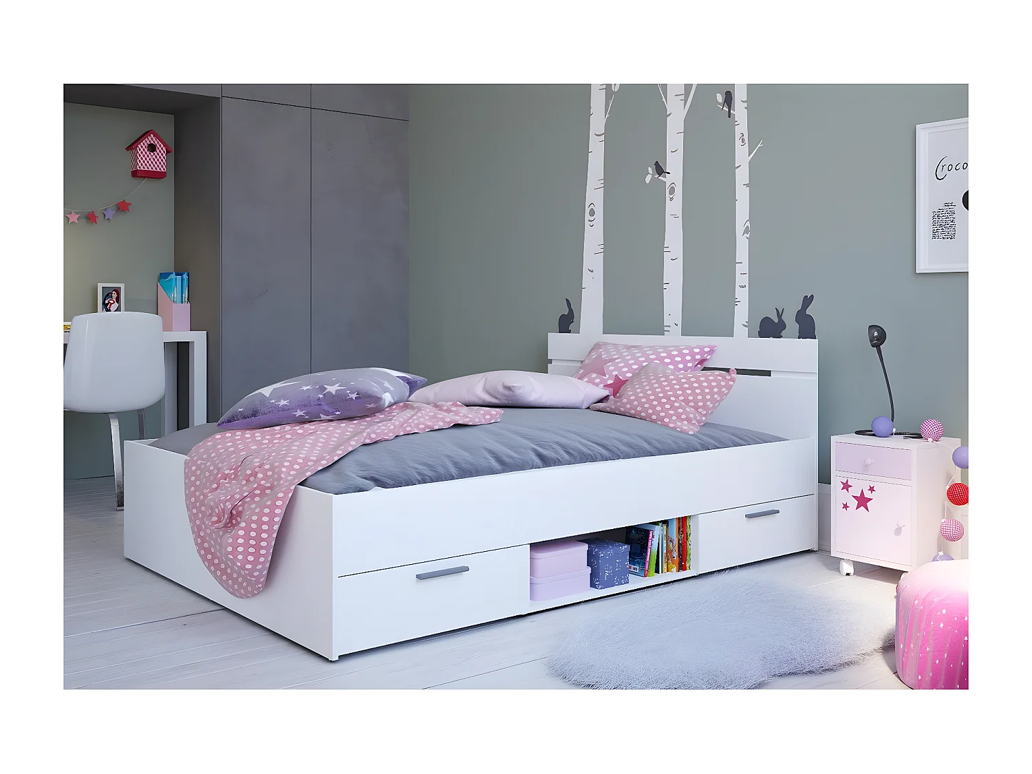 Bed met 2 laden 1 nis - 140x190 cm - Michigan