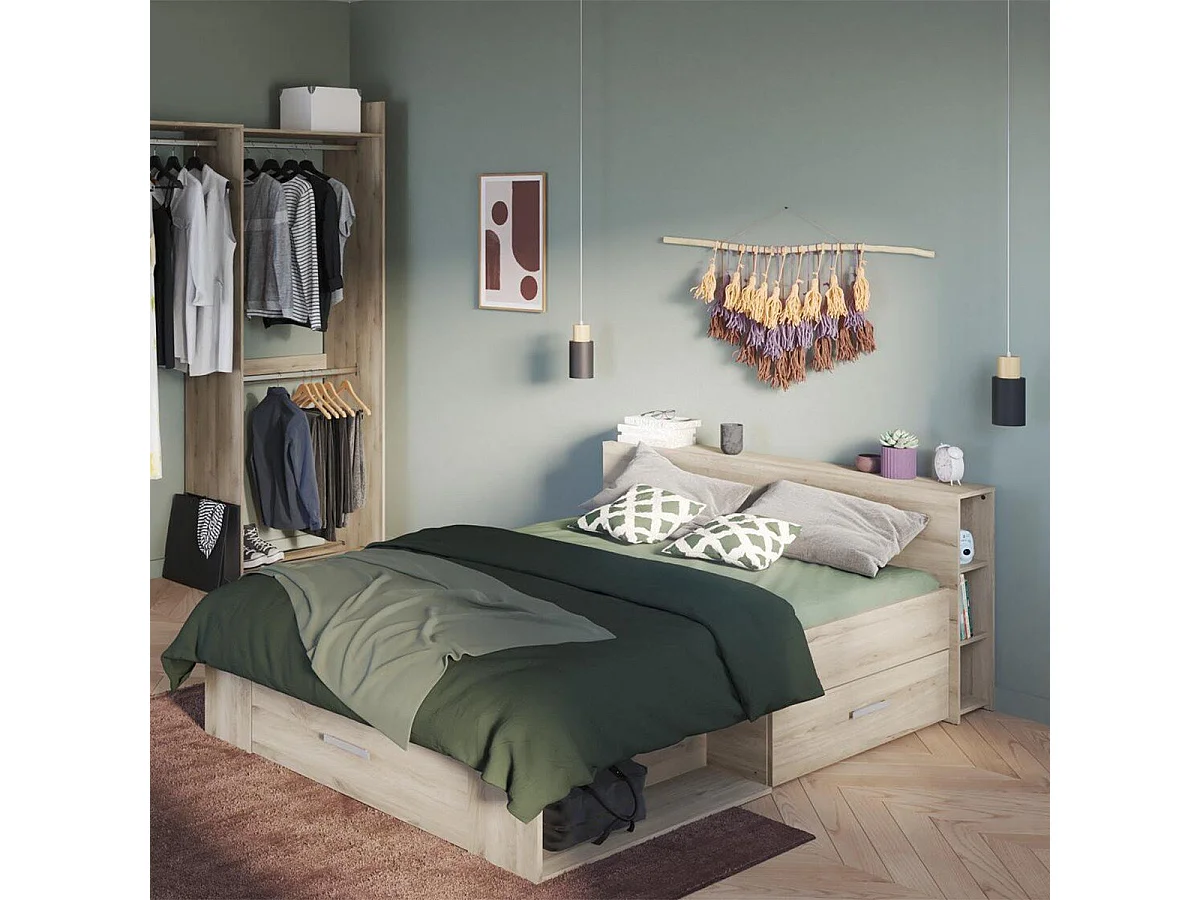 Bed met 2 plaatsen, 3 laden en vakken - 140 x 190 cm - Pocket