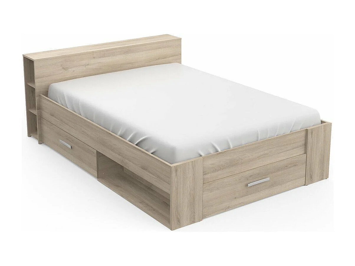 Lit 2 Places avec 3 Tiroirs et Niches - 140 x 190 cm - Pocket
