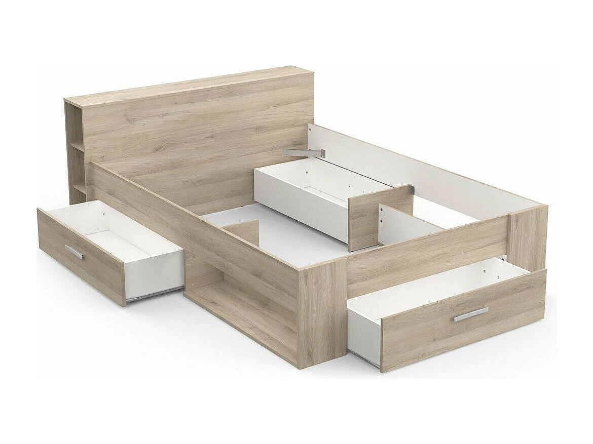 Lit 2 Places avec 3 Tiroirs et Niches - 140 x 190 cm - Pocket