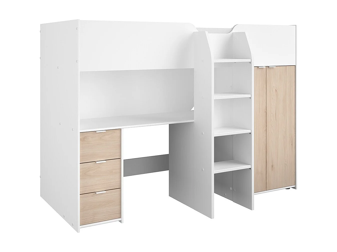 Lit Combiné avec Bureau, Rangements et Penderie - 90x200 cm - Tom