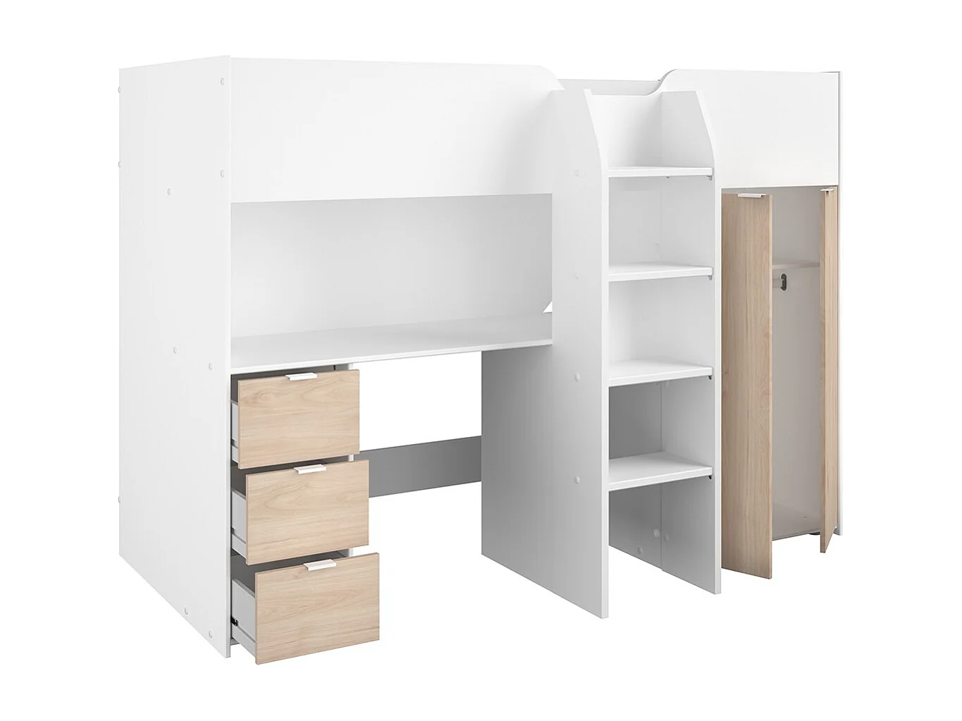 Lit Combiné avec Bureau, Rangements et Penderie - 90x200 cm - Tom