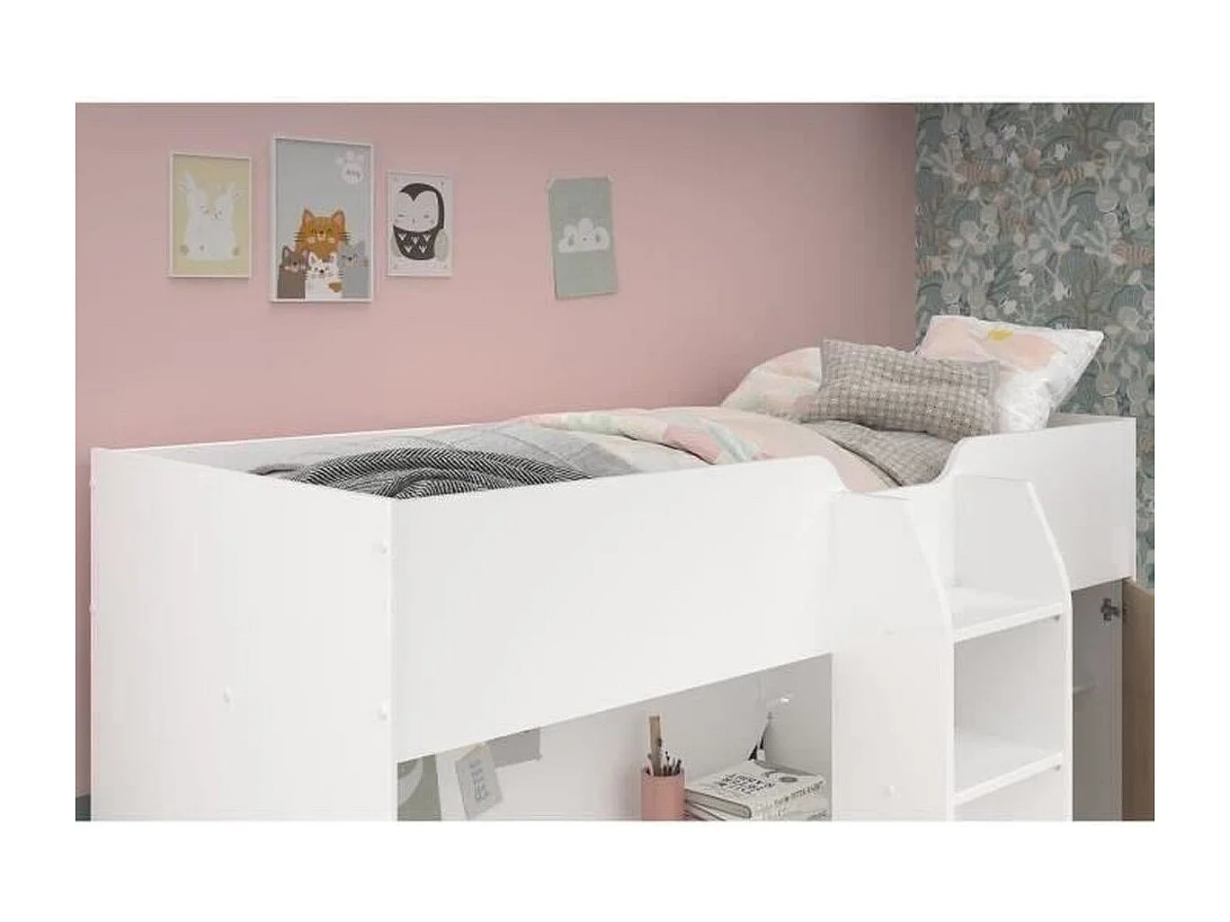 Lit Combiné avec Bureau, Rangements et Penderie - 90x200 cm - Tom