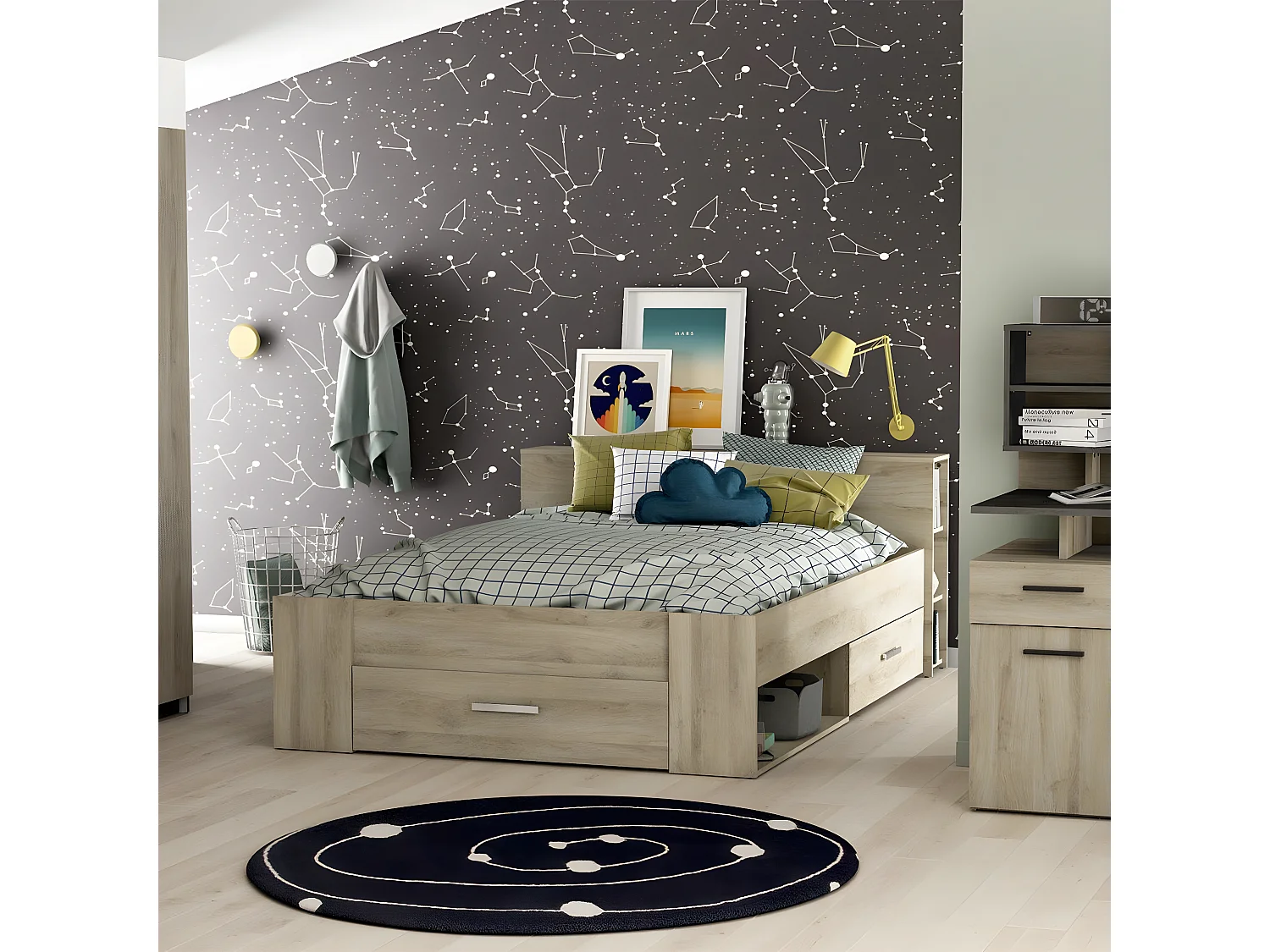 Lit 2 Places avec 3 Tiroirs et 8 Niches - 160x200 cm - Pocket