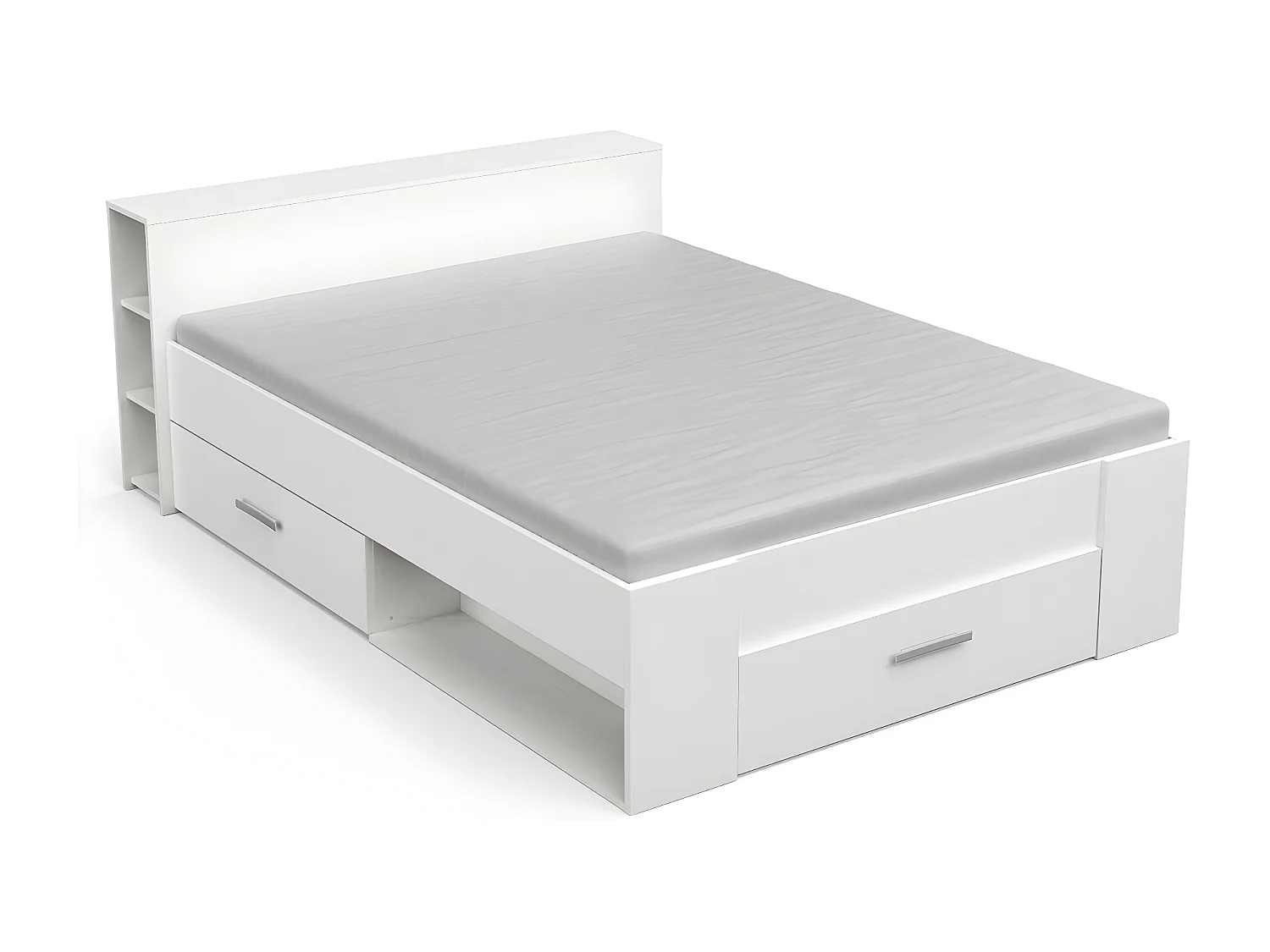 Weißes Doppelbett mit 3 Schubladen und Nischen 140x190 cm - Pocket