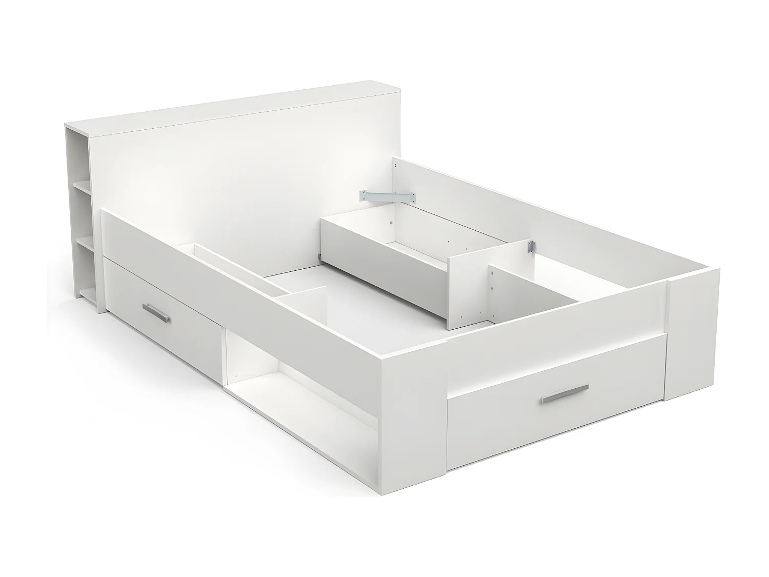 Weißes Doppelbett mit 3 Schubladen und Nischen 140x190 cm - Pocket