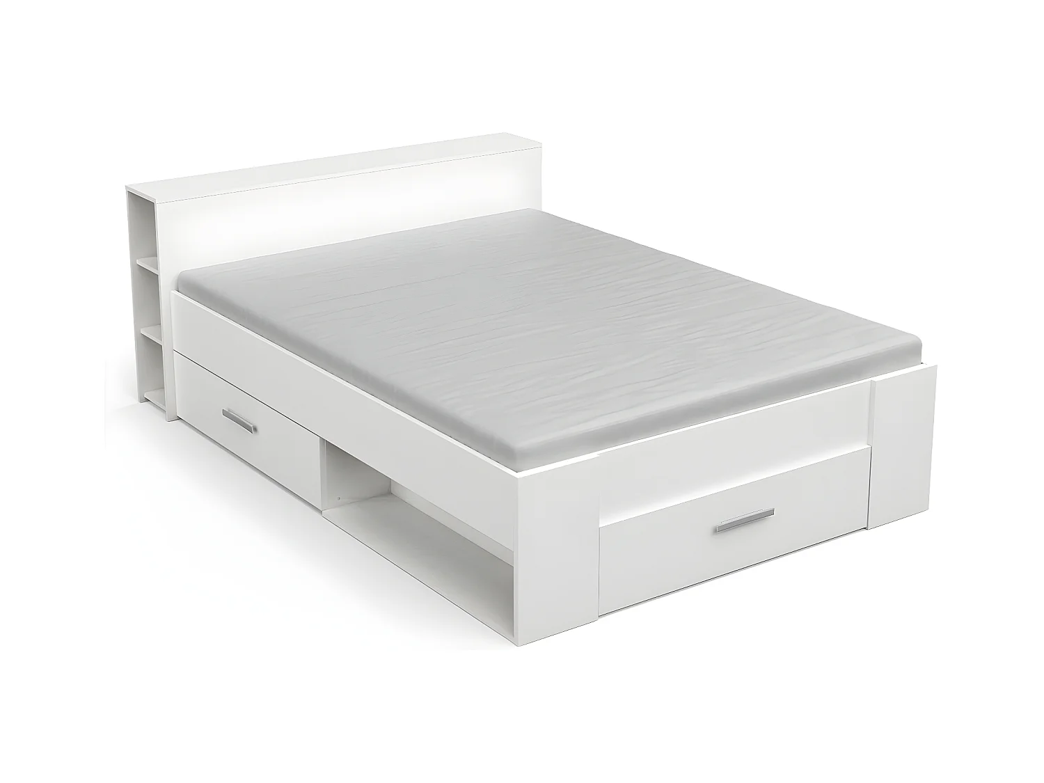 Bed 2 plaatsen Wit met 3 laden en nissen 140x190 cm - Pocket