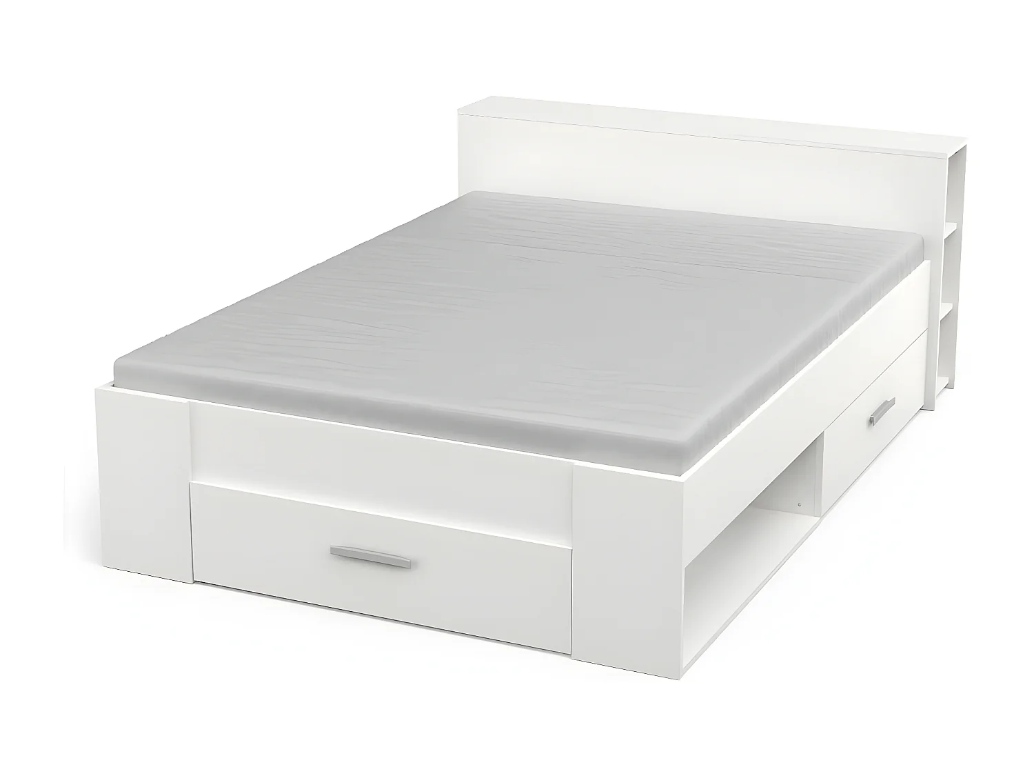 Weißes Doppelbett mit 3 Schubladen und Nischen 140x190 cm - Pocket